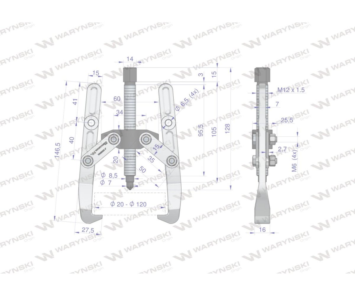 Ściągacz do łożysk dwuramienny 20-120 Waryński