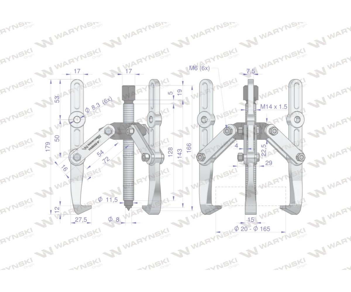 Ściągacz do łożysk trójramienny 20-165 Waryński