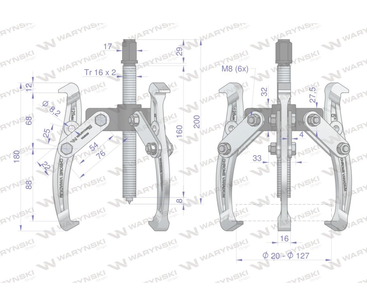 Ściągacz do łożysk trójramienny typ S 20-127 Waryński