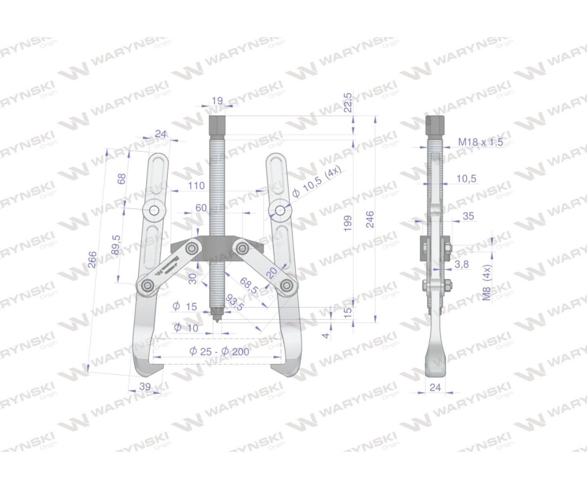 Ściągacz do łożysk dwuramienny 25-200 Waryński
