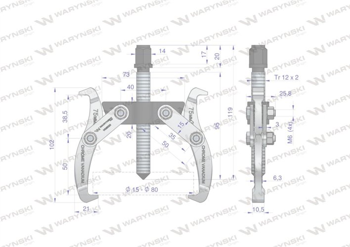 Ściągacz do łożysk dwuramienny typ S 15-80 Waryński