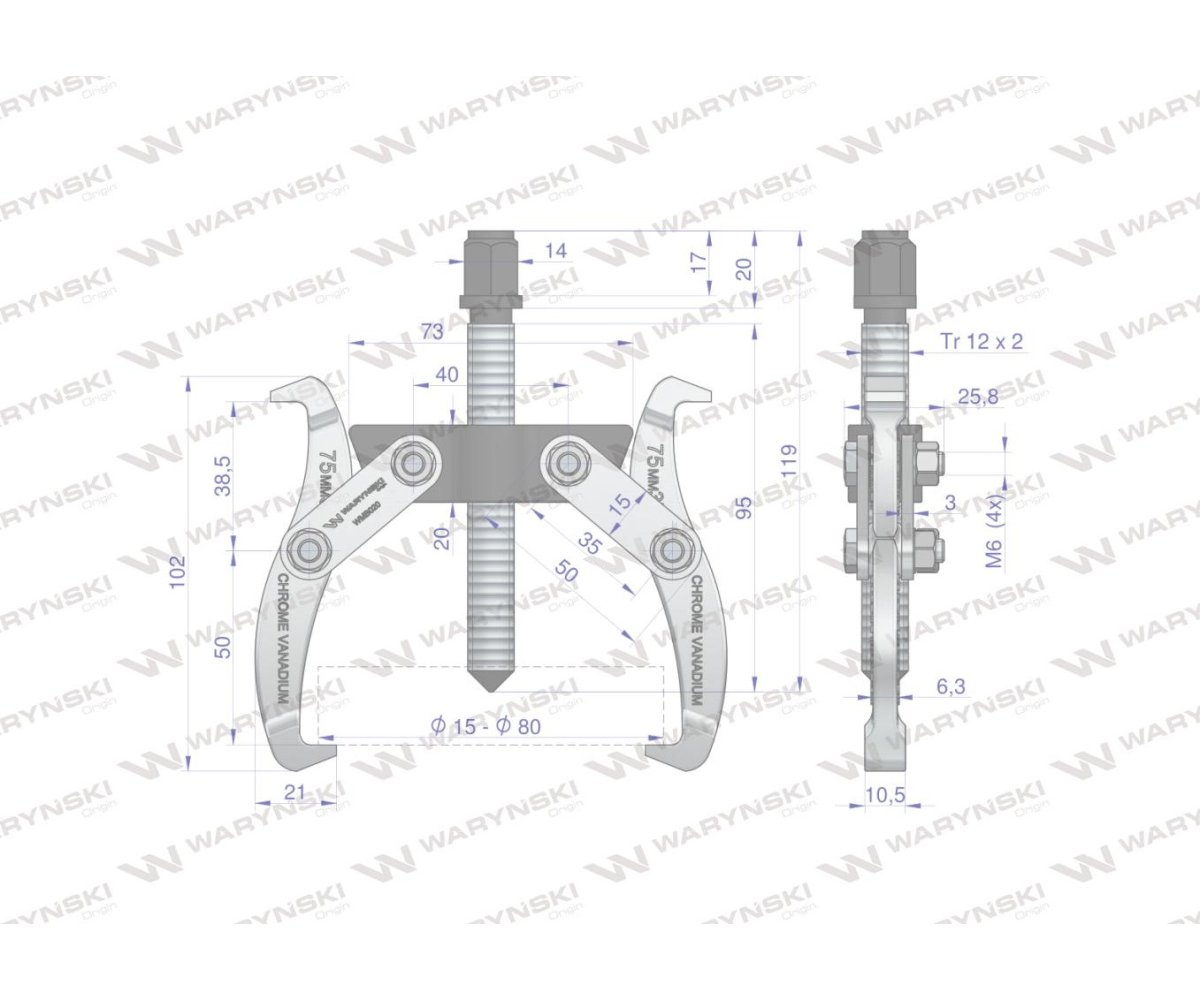 Ściągacz do łożysk dwuramienny typ S 15-80 Waryński