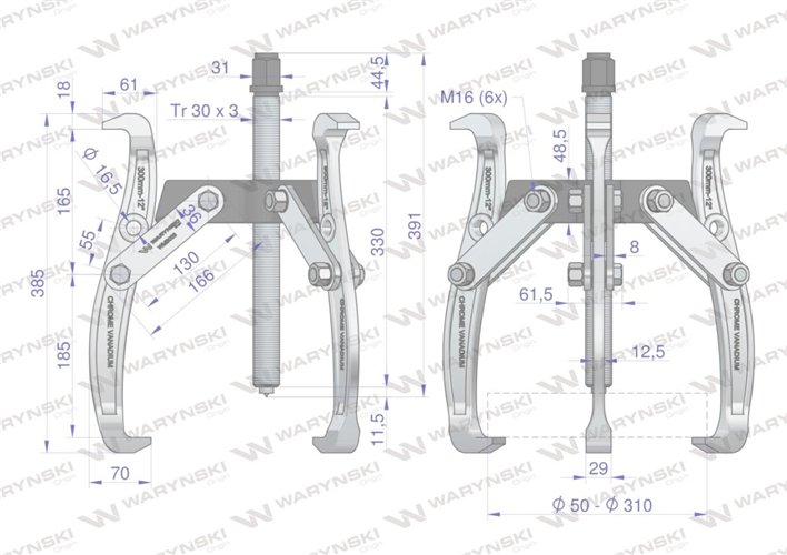 Ściągacz do łożysk trójramienny typ S 50-310 Waryński