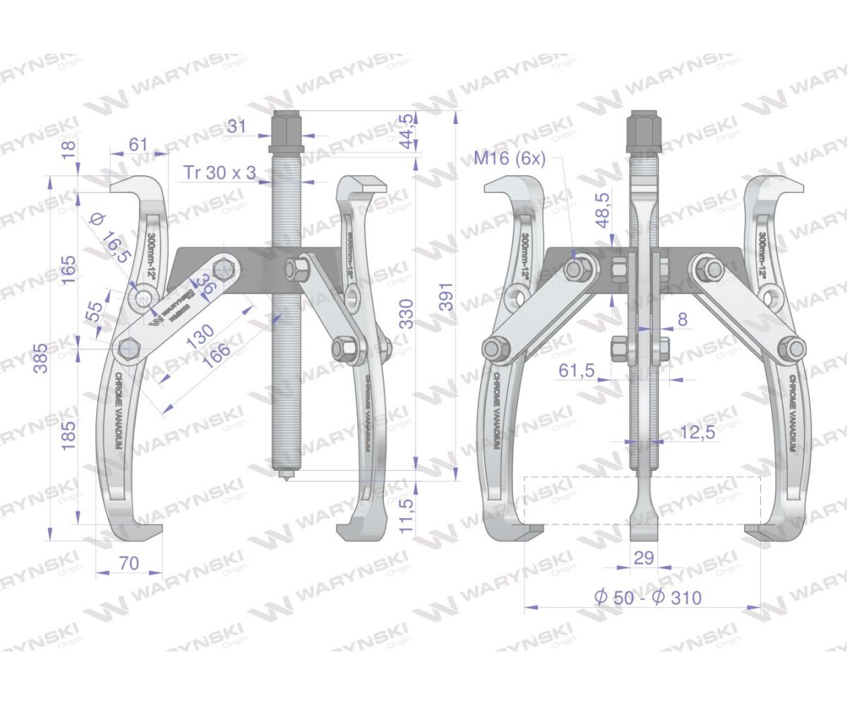 Ściągacz do łożysk trójramienny typ S 50-310 Waryński