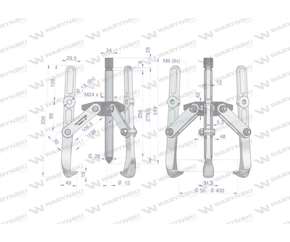 Ściągacz do łożysk trójramienny 50-400 Waryński