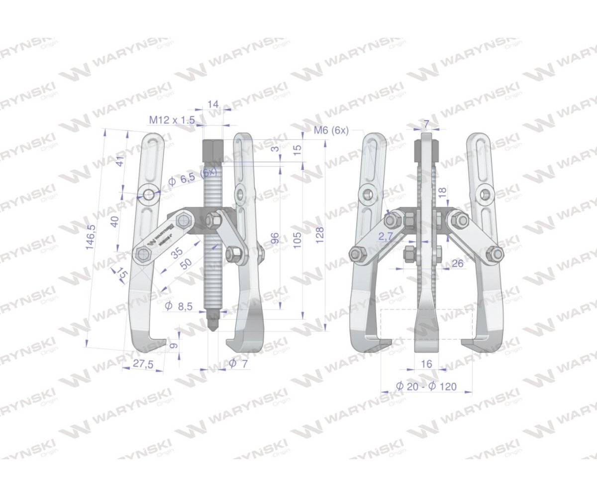 Ściągacz do łożysk trójramienny 20-120 Waryński