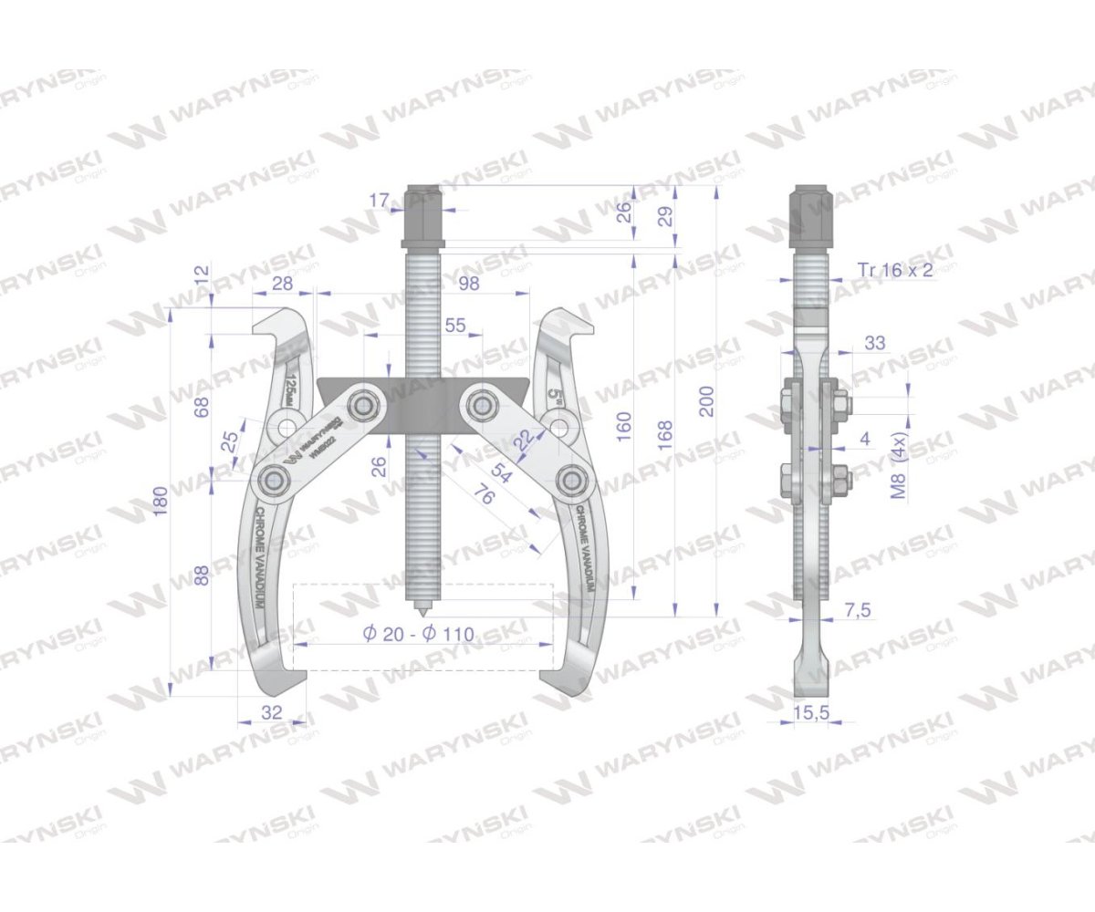 Ściągacz do łożysk dwuramienny typ S 20-127 Waryński