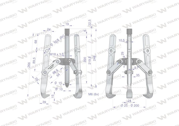 Ściągacz do łożysk trójramienny 25-200 Waryński