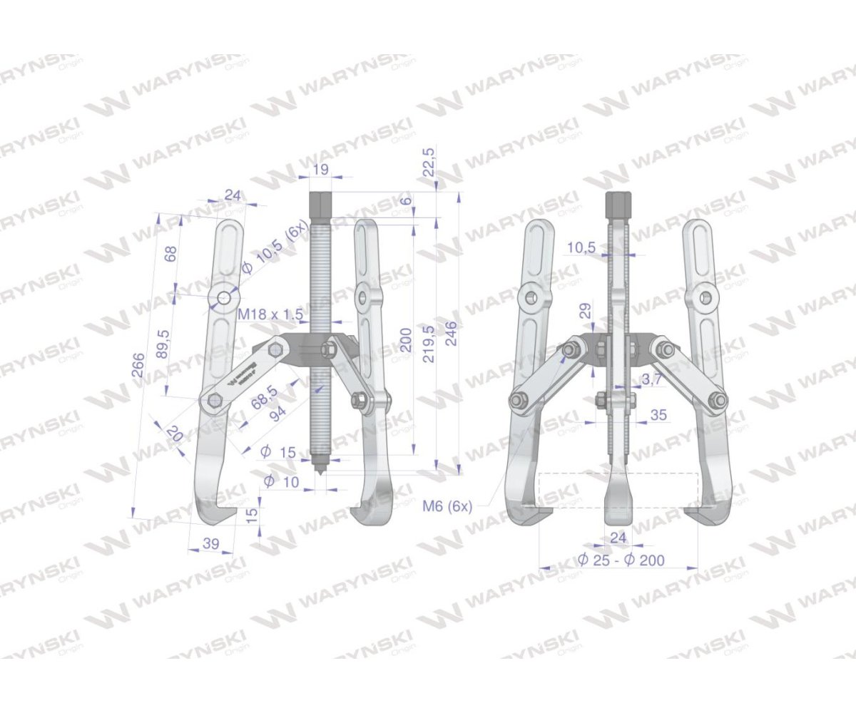 Ściągacz do łożysk trójramienny 25-200 Waryński