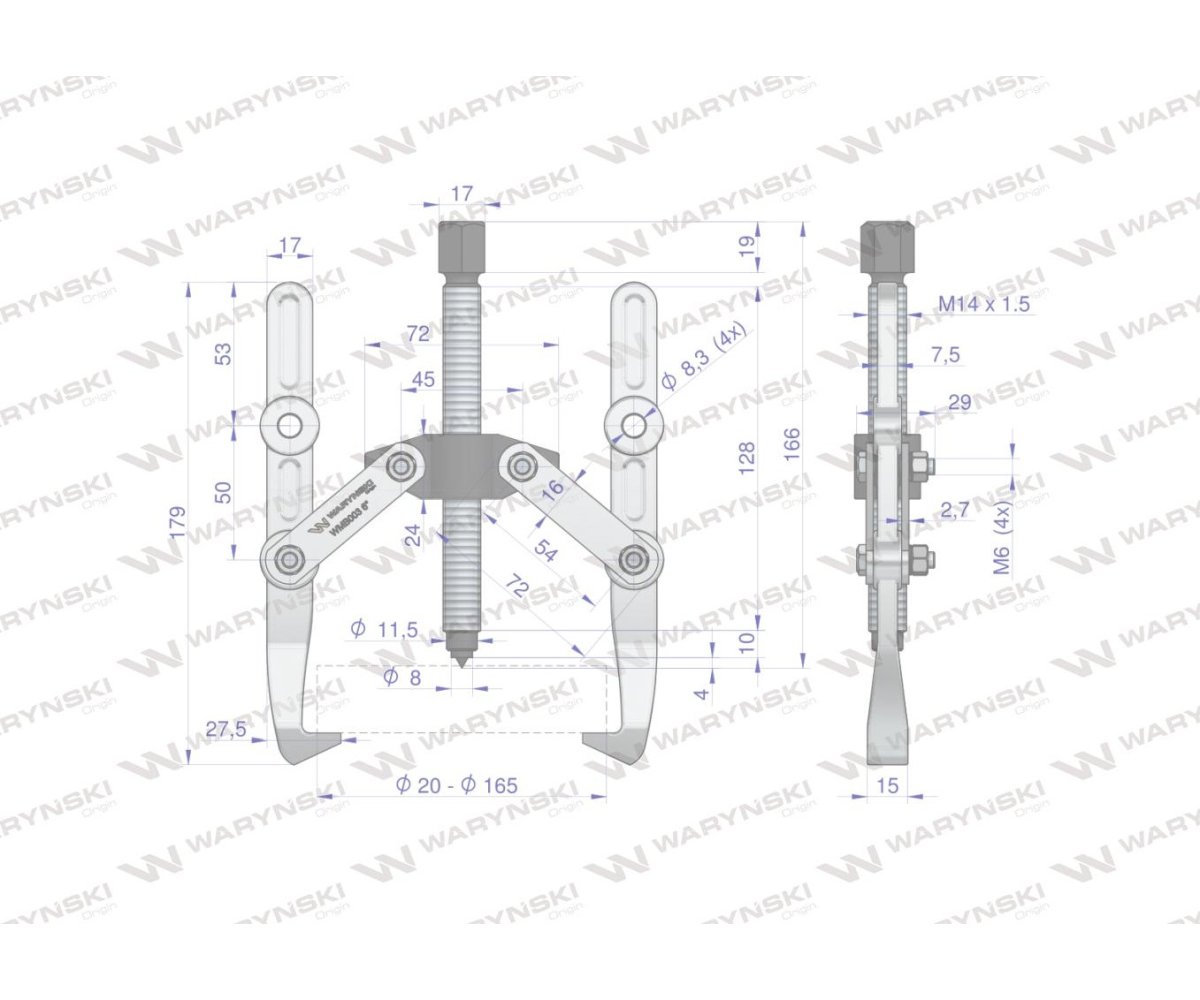 Ściągacz do łożysk dwuramienny 20-165 Waryński