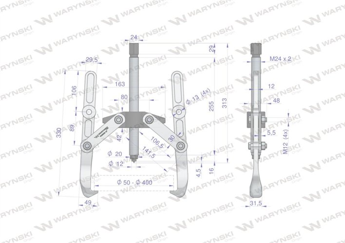 Ściągacz do łożysk dwuramienny 50-400 Waryński