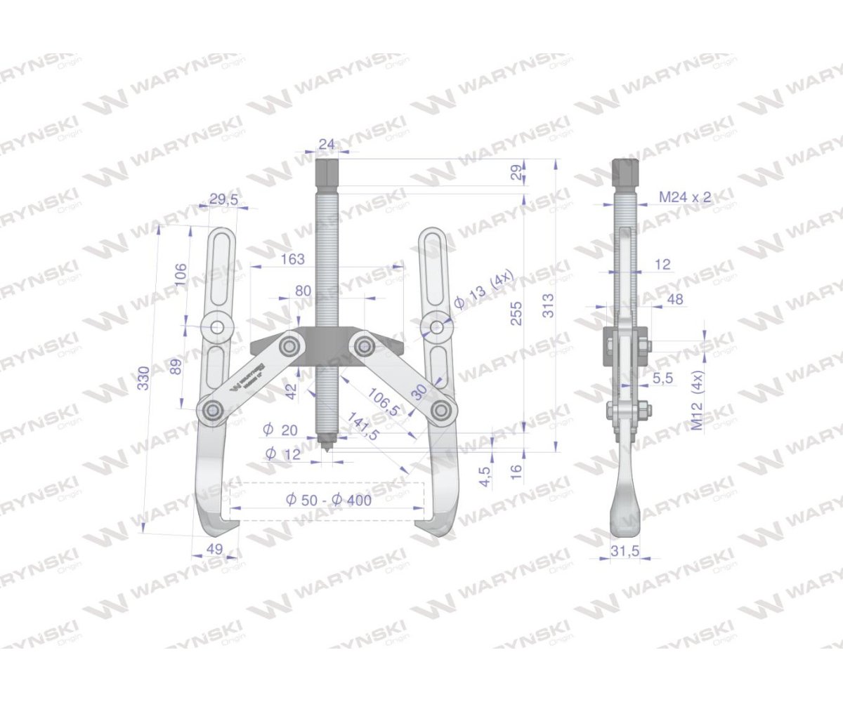 Ściągacz do łożysk dwuramienny 50-400 Waryński