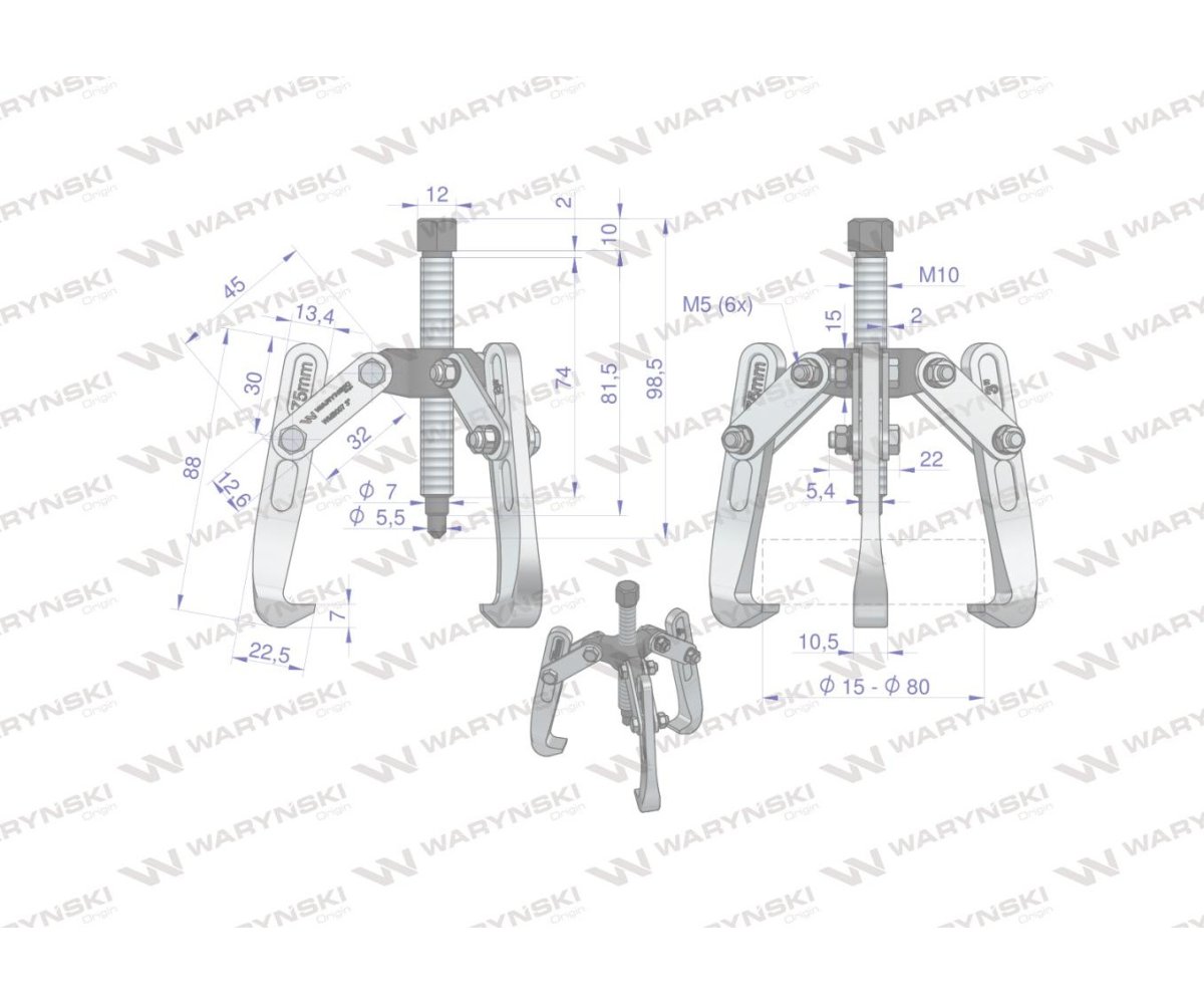 Ściągacz do łożysk trójramienny 15-80 Waryński