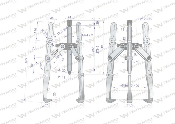 Ściągacz do łożysk trójramienny 50-500 Waryński