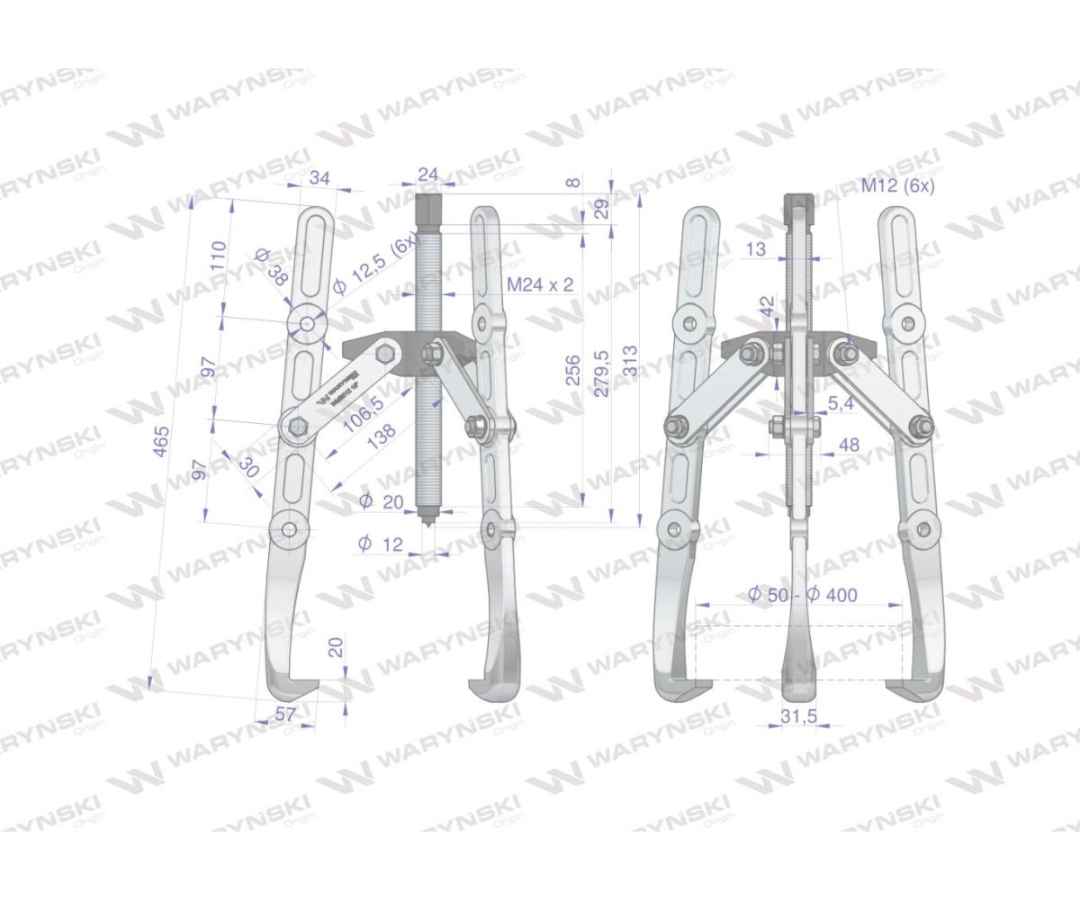 Ściągacz do łożysk trójramienny 50-500 Waryński