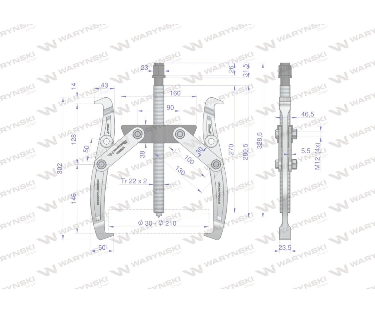 Ściągacz do łożysk dwuramienny typ S 30-210 Waryński