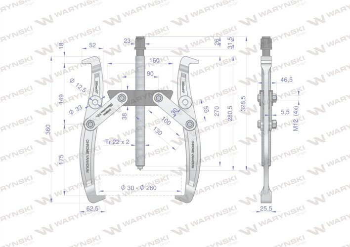 Ściągacz do łożysk dwuramienny typ S 30-260 Waryński