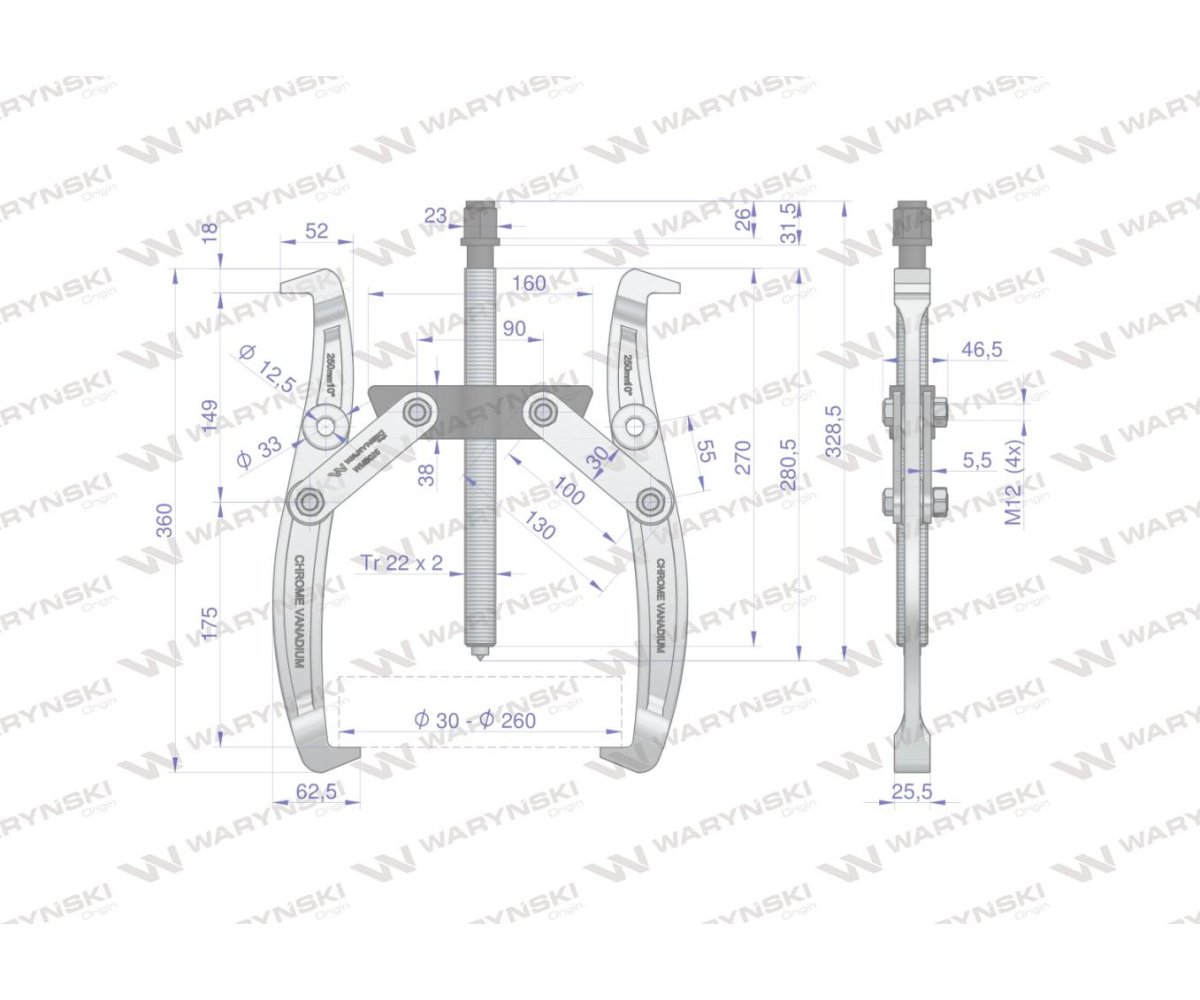 Ściągacz do łożysk dwuramienny typ S 30-260 Waryński