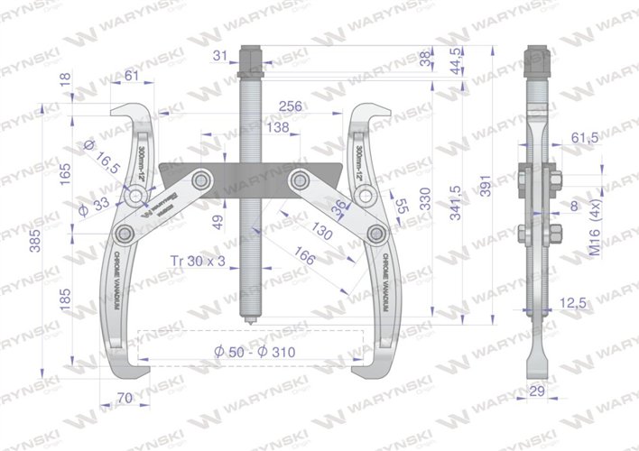 Ściągacz do łożysk dwuramienny typ S 50-310 Waryński