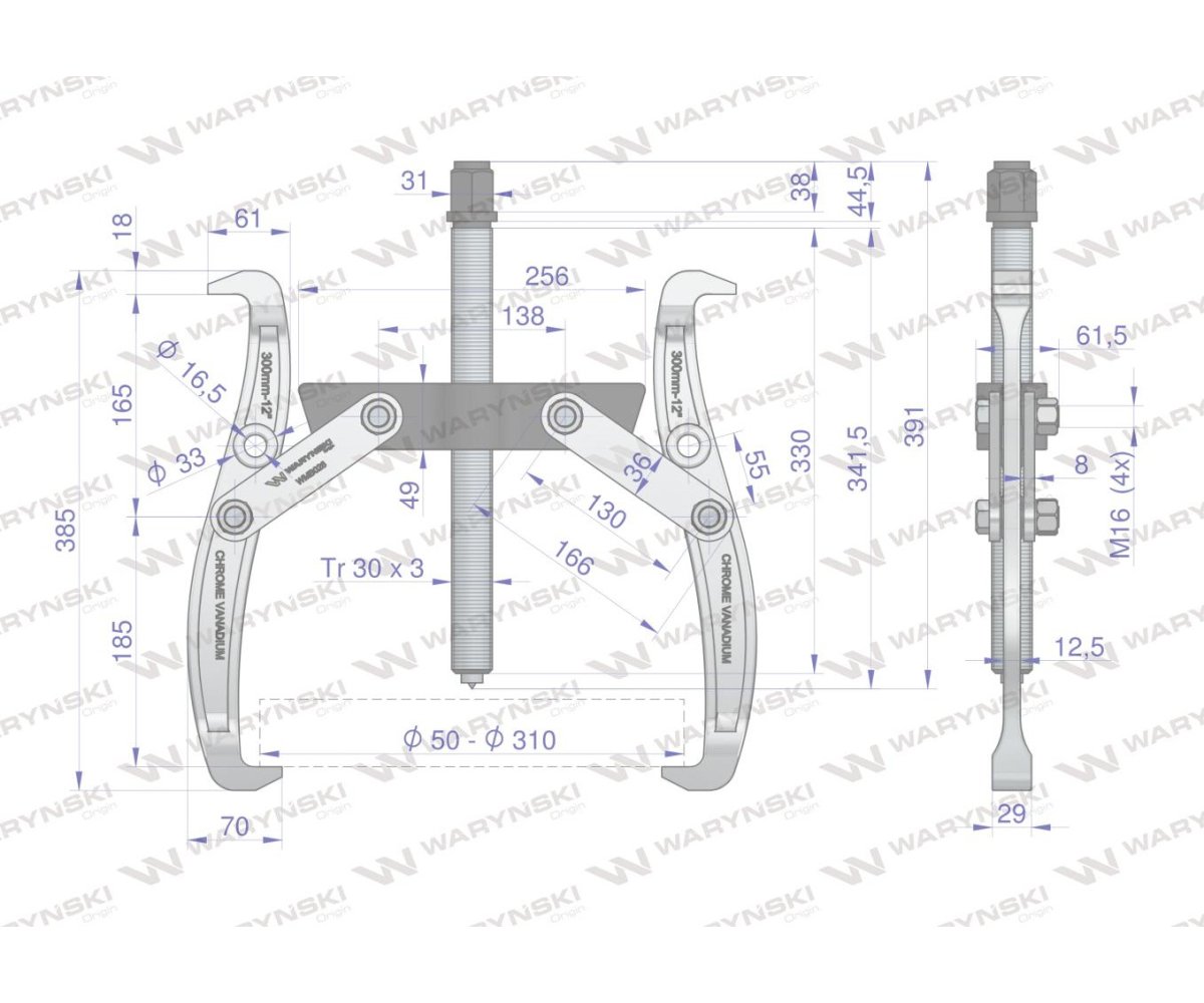 Ściągacz do łożysk dwuramienny typ S 50-310 Waryński