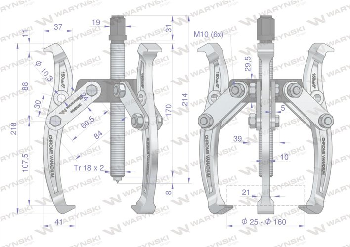 Ściągacz do łożysk trójramienny typ S 25-160 Waryński