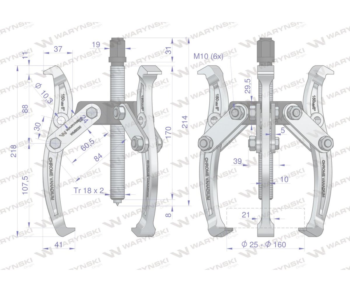 Ściągacz do łożysk trójramienny typ S 25-160 Waryński