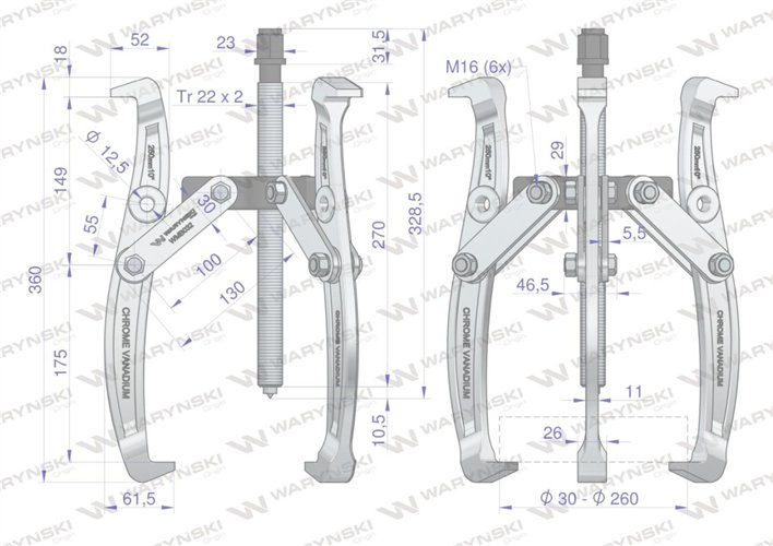 Ściągacz do łożysk trójramienny typ S 30-260 Waryński