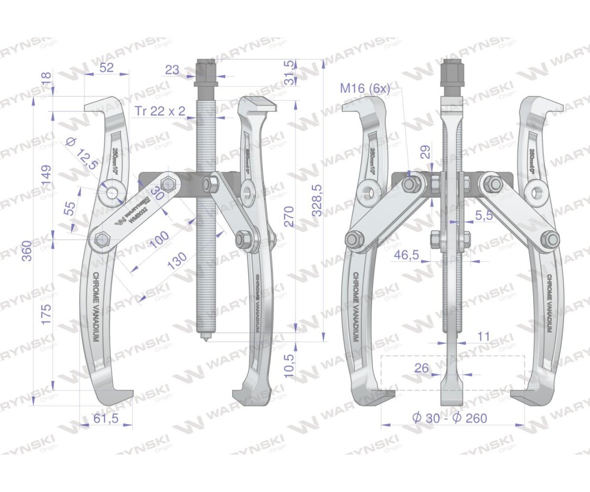 Ściągacz do łożysk trójramienny typ S 30-260 Waryński