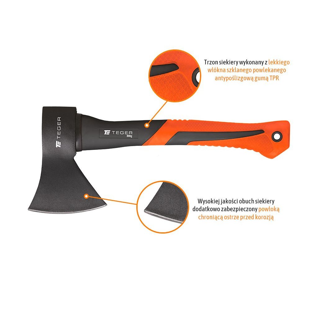 Siekiera uniwersalna z trzonkiem fiberglass 800 g / TEGER
