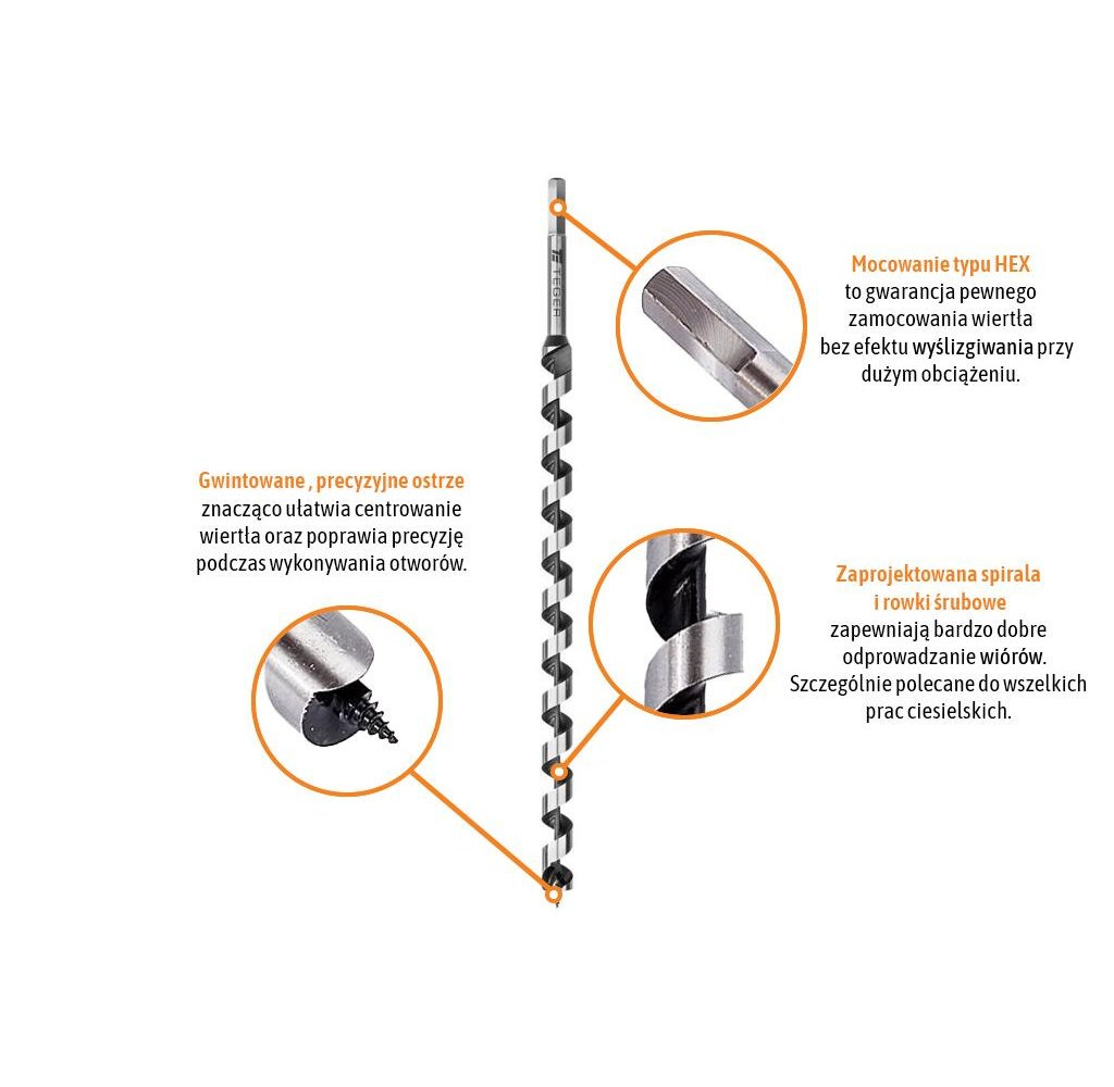 Wiertło do drewna kręte - świder 12x600 mm / TEGER