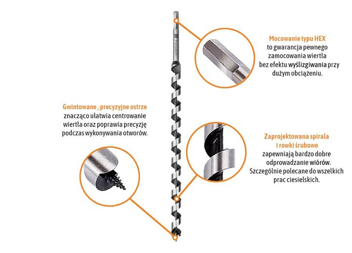 Wiertło do drewna kręte - świder 18x460 mm / TEGER