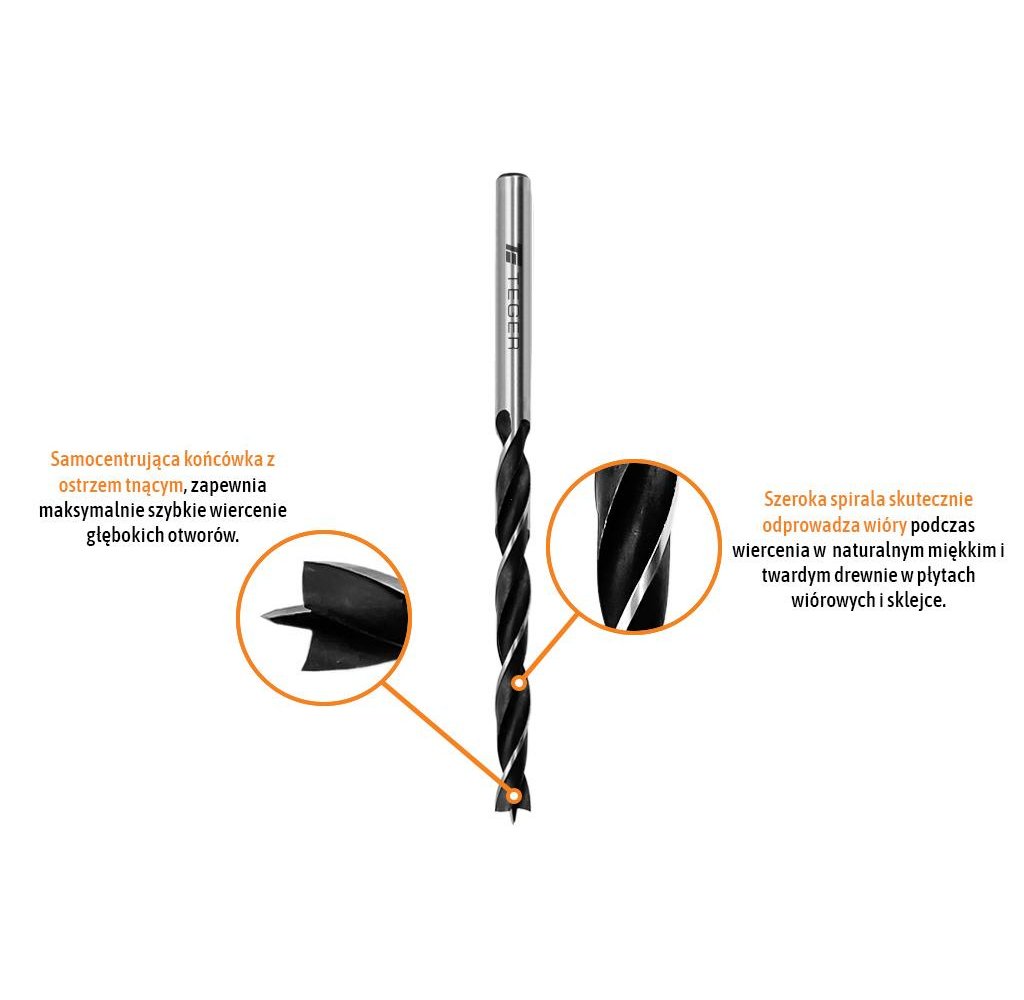 Wiertło do drewna krawędziowe - spiralne 3x60 mm / TEGER