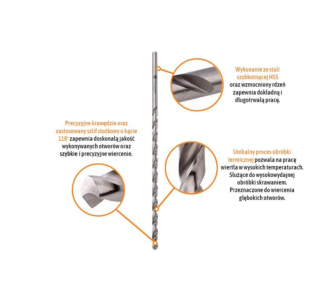 Wiertło do metalu HSS - długie (DIN 1869) 4.5/235 mm / TEGER