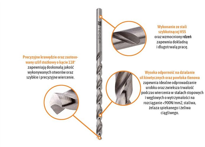 Wiertło do metalu HSS - przedłużane (DIN 340) 6.0/139 mm / TEGER