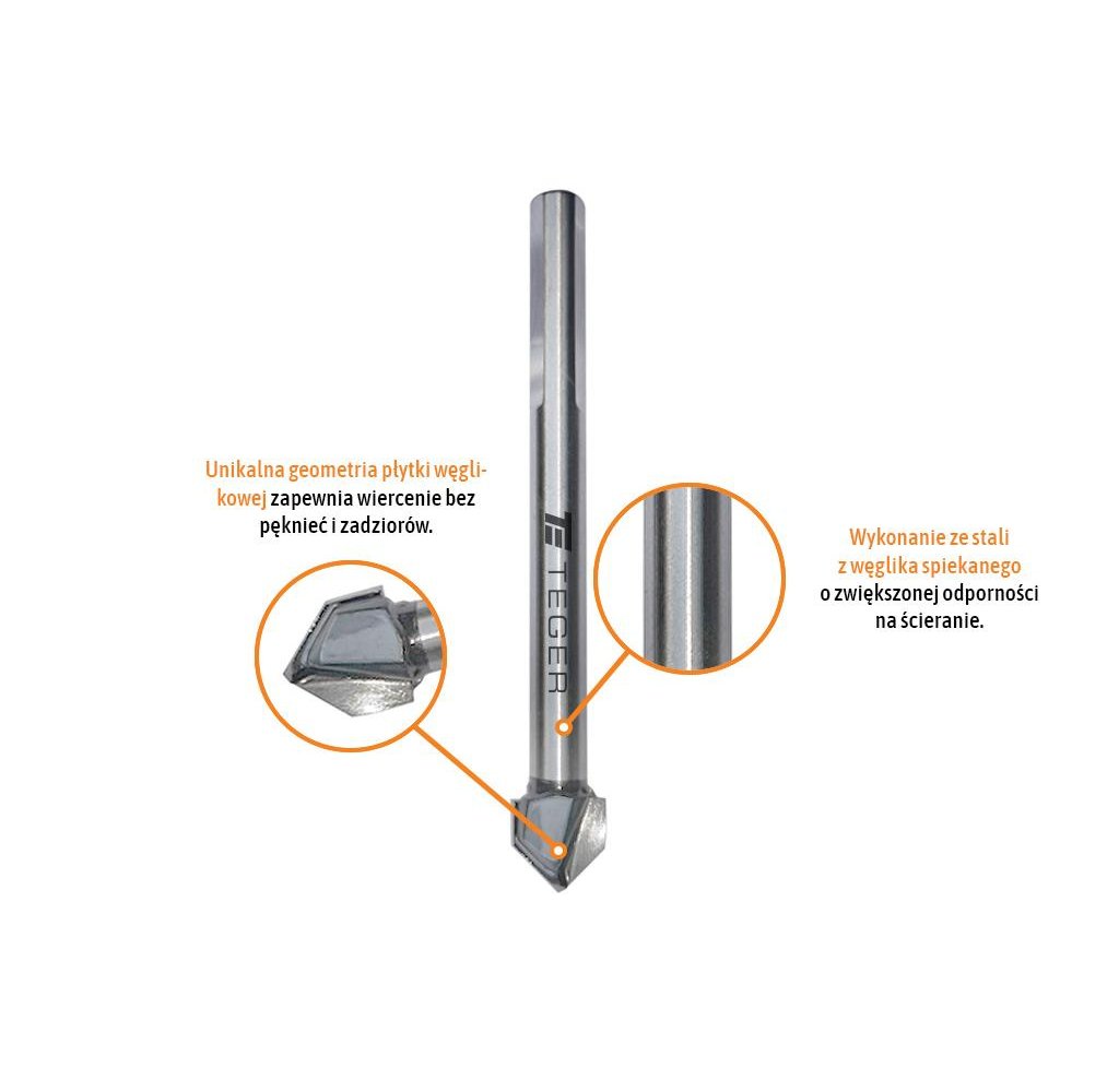 Wiertło do szkła i glazury 10x95 mm / TEGER