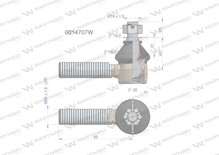 Przegub kierowniczy M20x1.5L 0014707 WARYŃSKI