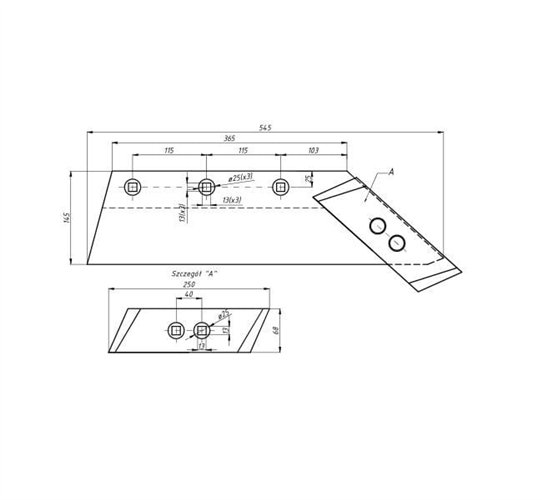 Lemiesz 3-otwory z dłutem Pług