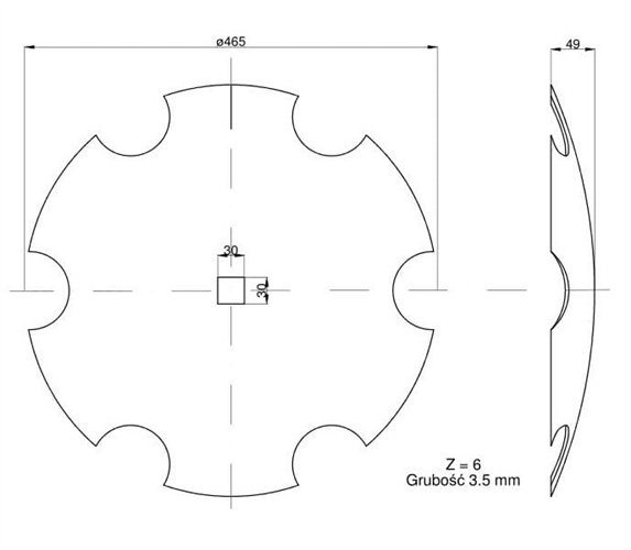 Talerz uzębiony fi 460 otwór 30x30 stal borowa Talerzówka