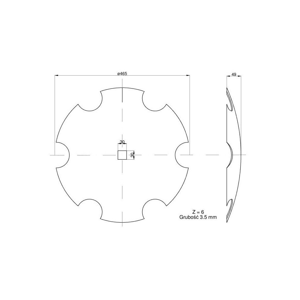 Talerz uzębiony fi 460 otwór 30x30 stal borowa Talerzówka