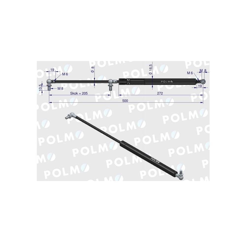 Siłownik szyby tylnej L max. 500mm 1332420C1P JOHN DEERE CASE IH POLMO