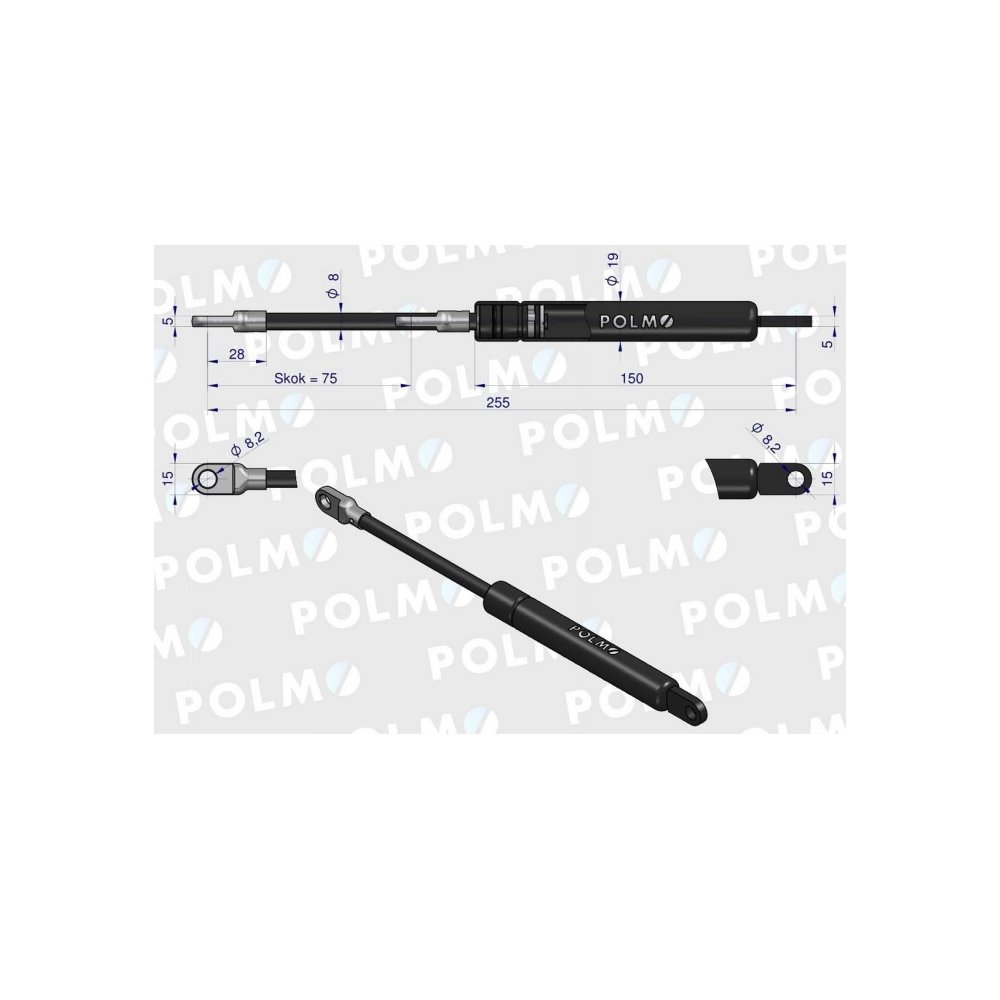 Siłownik szyby przedniej Szyberdachu L max. 255mm 1427157M90P 1427157M91 MASSEY FERGUSON SAME LANDINI POLMO