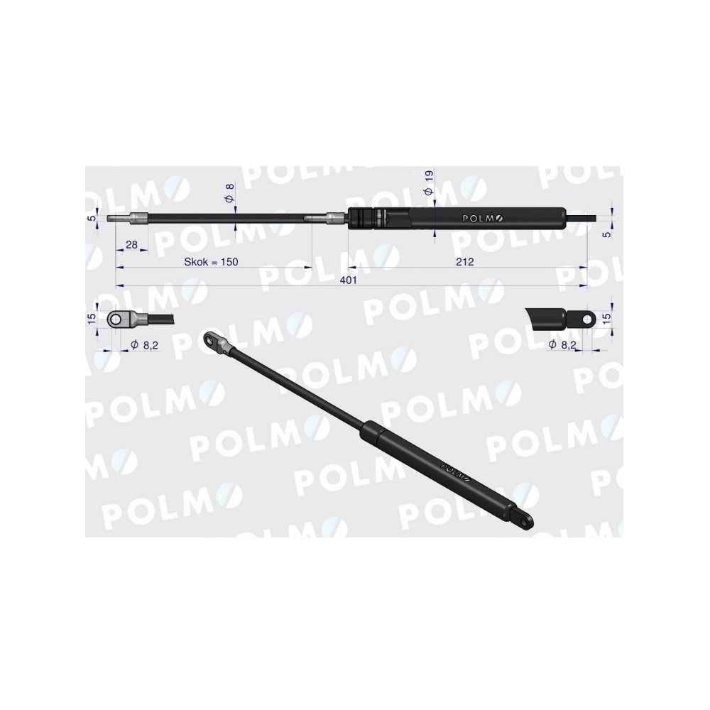 Siłownik maski silnika L max. 400mm 1531489C0P CASE IH POLMO