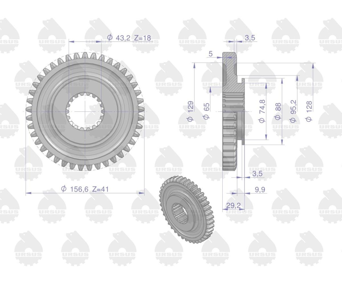 Koło przesuwne trzeciego biegu 1682690M1. 964917M2 Z-41 MF3 MF4 ORYGINAŁ URSUS