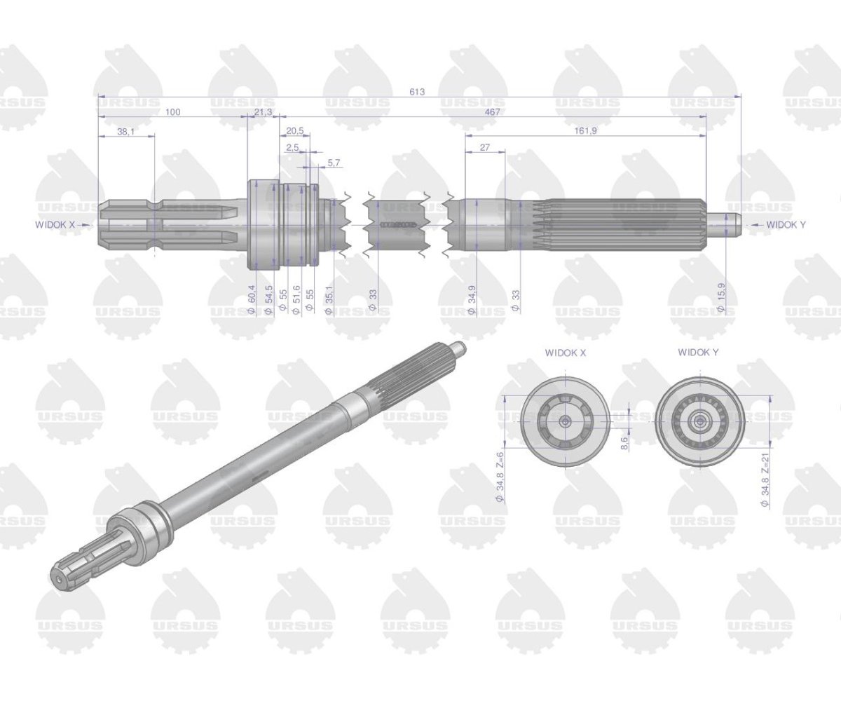 Wałek odbioru mocy końcowy MF3 ORYGINAŁ URSUS