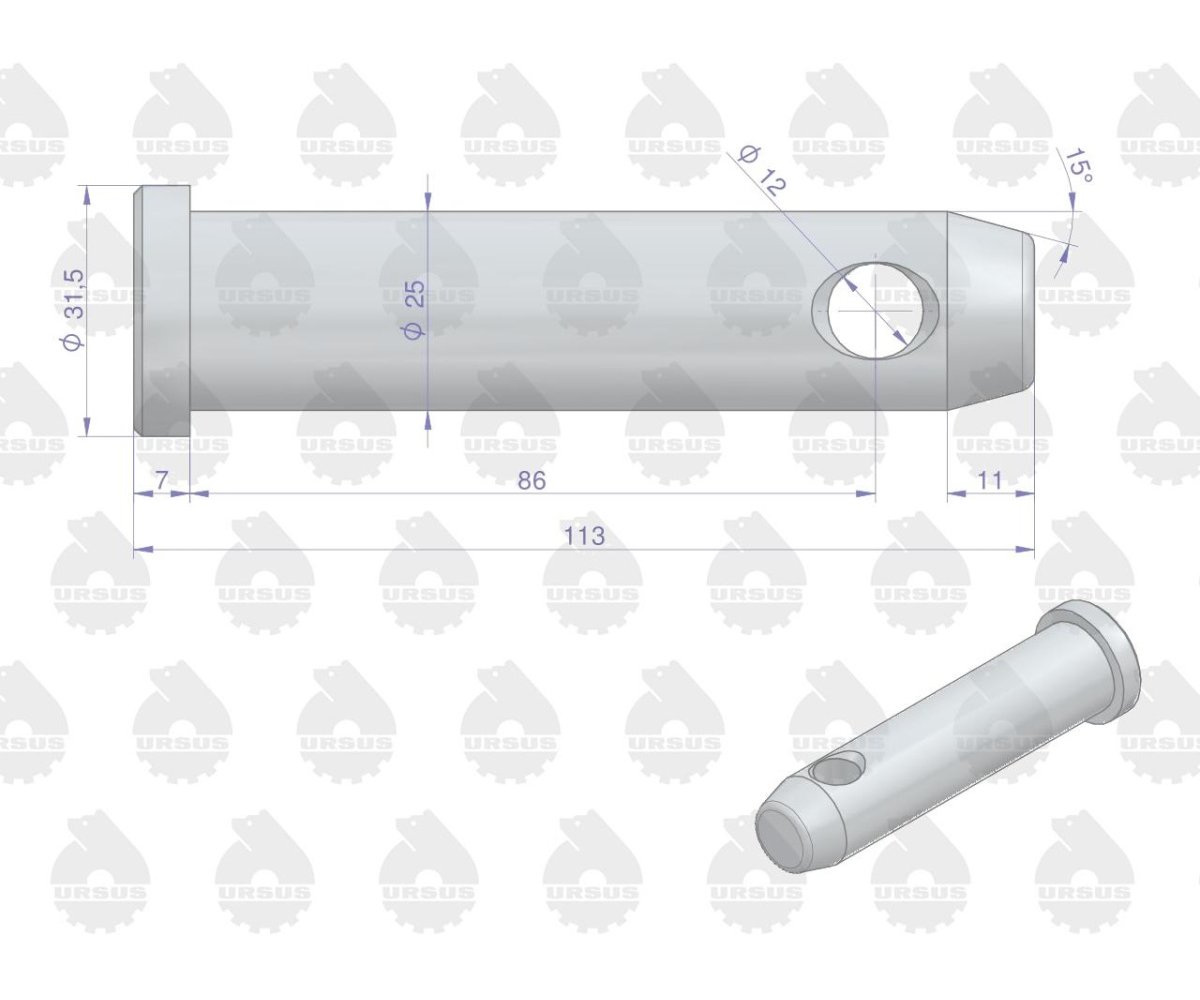 Sworzeń wspornika haka zaczepu dolnego MF ORYGINAŁ URSUS
