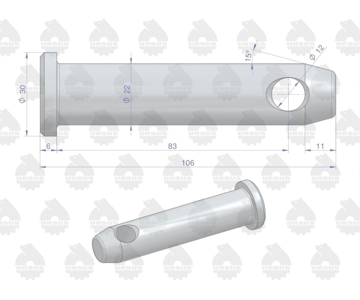 Sworzeń łączący przystawkę z hakiem dolnym MF ORYGINAŁ URSUS