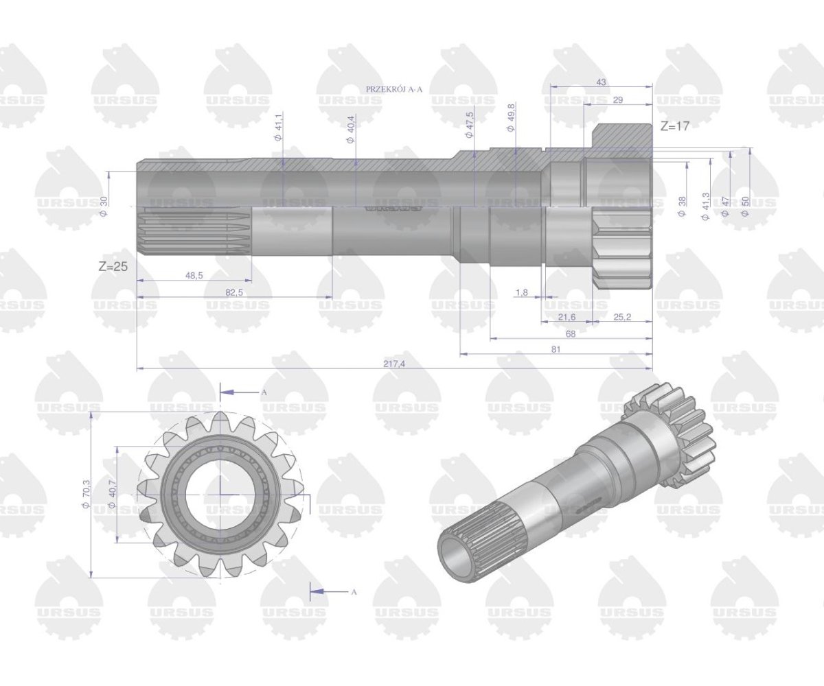 Wałek sprzęgła drugiego stopnia WOM Z-17/25 MF4 ORYGINAŁ URSUS