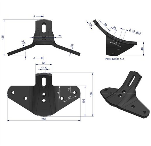 Uchwyt lemieszy bocznych agregatu podorywkowego 98509277711 Gruber typ Brodnica