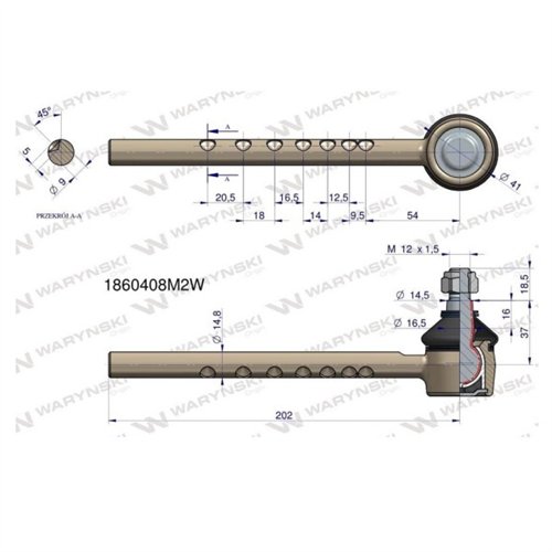 Przegub kierowniczy 202mm 1860408M2 WARYŃSKI