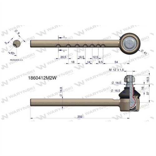Przegub kierowniczy 202mm 1860412M2 WARYŃSKI